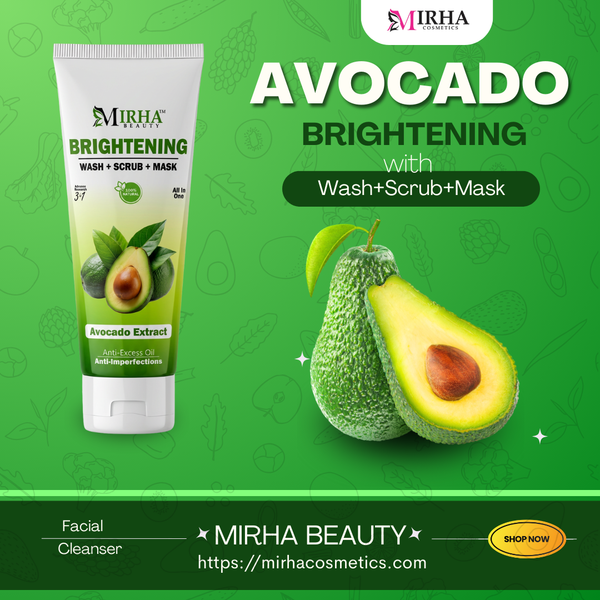 Mirha Beauty Avocado Extract Brightening Face Wash, Scrub &amp; Mask – Complete 3-in-1 Skincare Solution